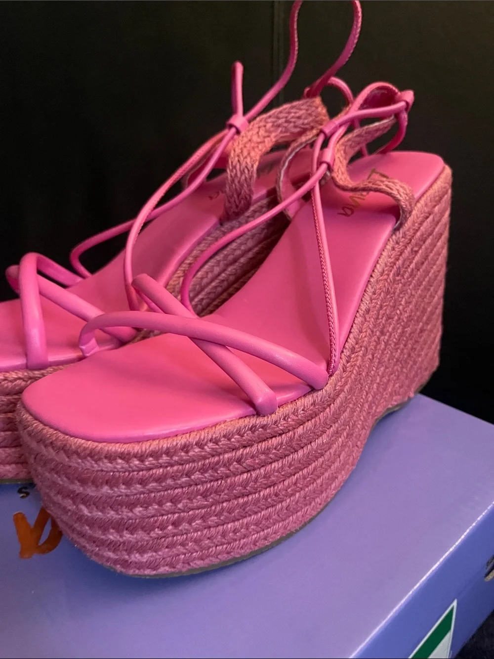 LILIBabes Women’s Pink Lace-Up Platform/Wedge Woven Wedge Sandals Sz 7 NWB